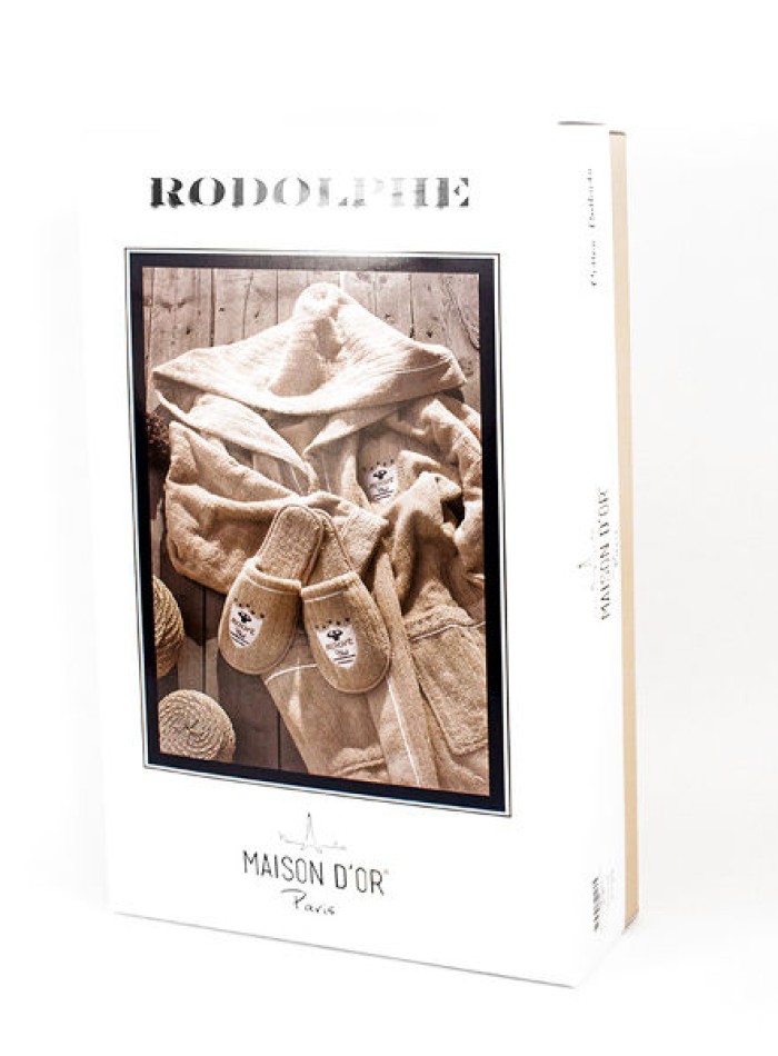 Мужской махровый халат Maison D'or Rodolphe с тапками бежевый — изображение 3