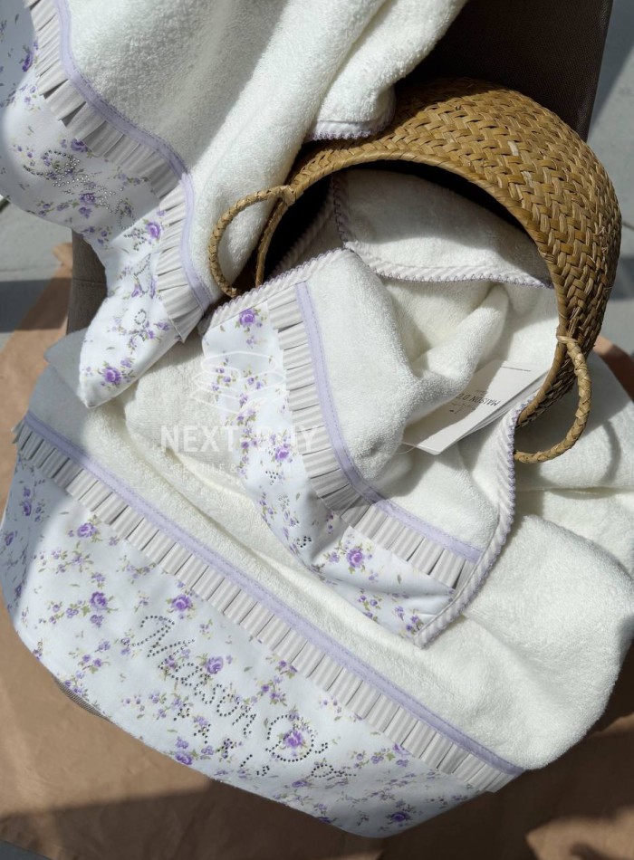 Набор бамбуковых полотенец Maison D'or ROSES Ecru-Lilac 3шт кремовый \ сиреневый — изображение 5