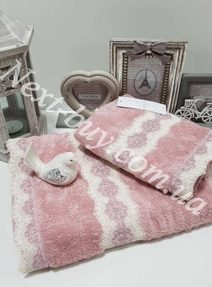 Бамбуковий рушник з мереживом Maison D'or Vanessa 85х150см рожевий - Зображення 3