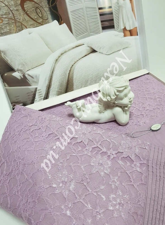 Постільна білизна Maison D'or Queen 200x220см сатин з мереживом фіолетовий - Зображення 6