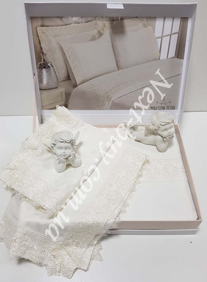 Постільна білизна Maison D'or Gupurlu Bej 200x220см бамбук жаккард з гіпюром кремовий - Зображення 3