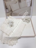 Постільна білизна Maison D'or Gupurlu Bej 160x220смх2шт бамбук жаккард з гіпюром кремовий - Зображення 4