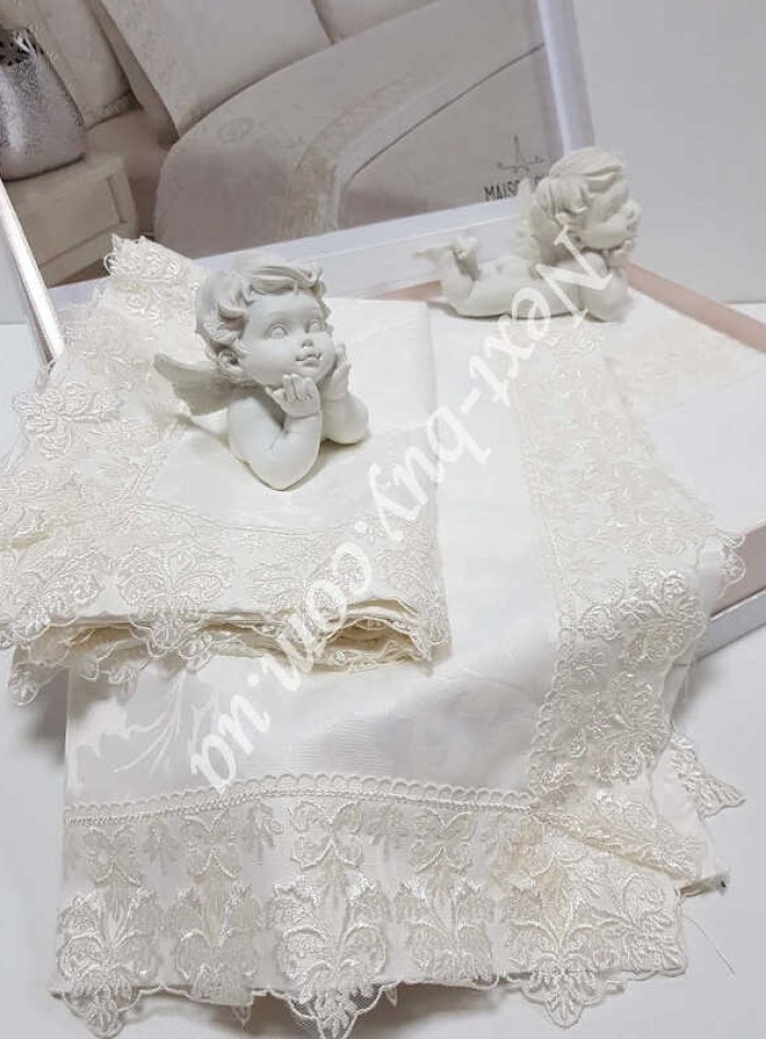 Постільна білизна Maison D'or Gupurlu Bej 200x220см бамбук жаккард з гіпюром кремовий - Зображення 4