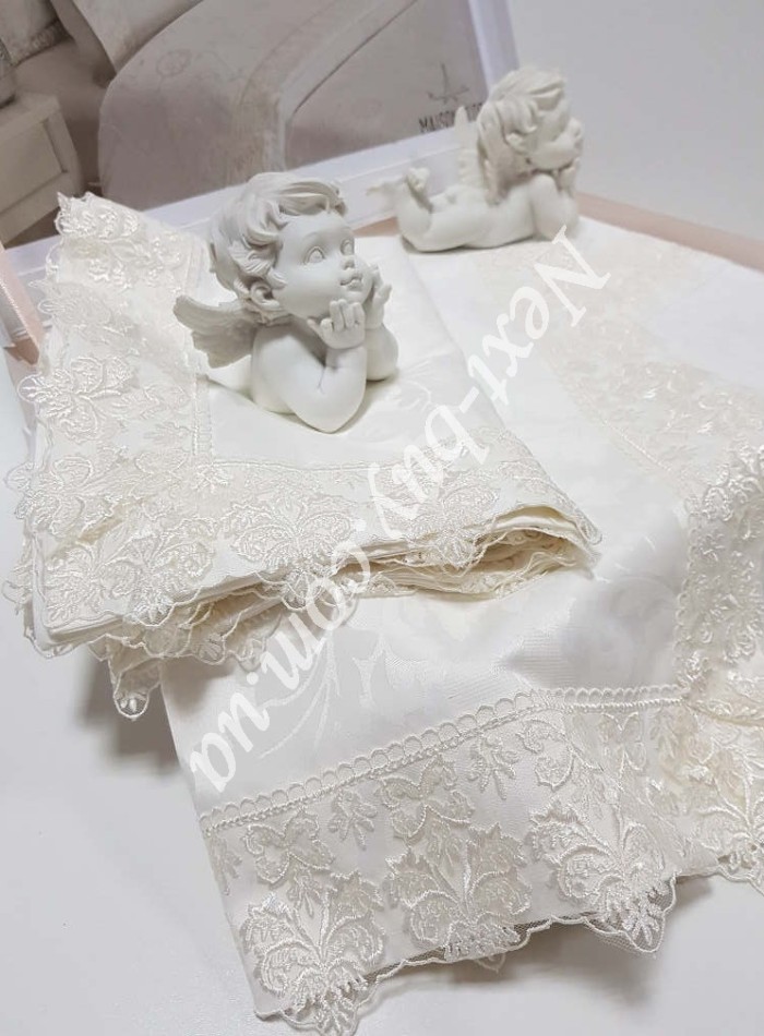 Постільна білизна Maison D'or Gupurlu Bej 160x220смх2шт бамбук жаккард з гіпюром кремовий - Зображення 2