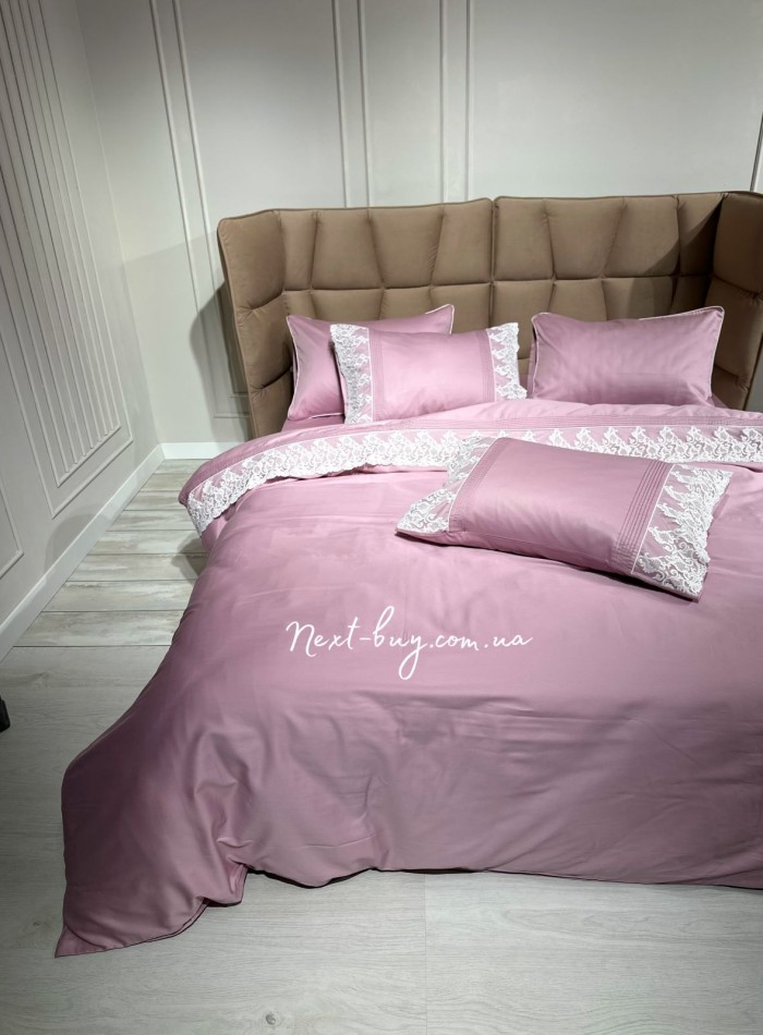 Постільна білизна Maison D'or Gloria dark lilac 200x220см сатин з мереживом фіолетовий - Зображення 3