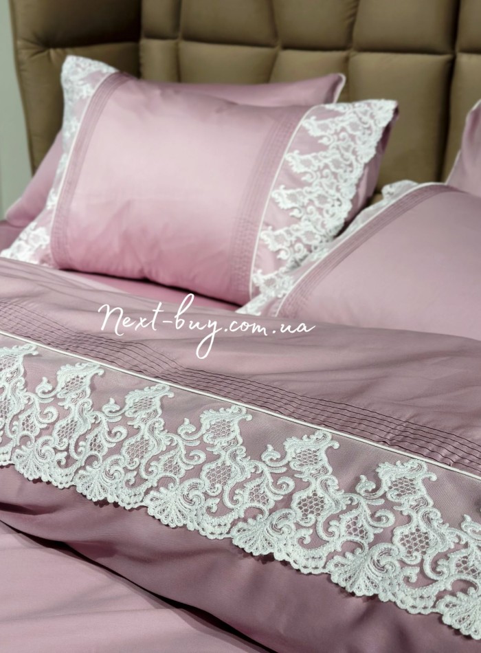Постільна білизна Maison D'or Gloria dark lilac 200x220см сатин з мереживом фіолетовий - Зображення 2