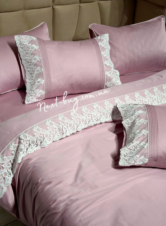Постільна білизна Maison D'or Gloria dark lilac 200x220см сатин з мереживом фіолетовий - Зображення 5