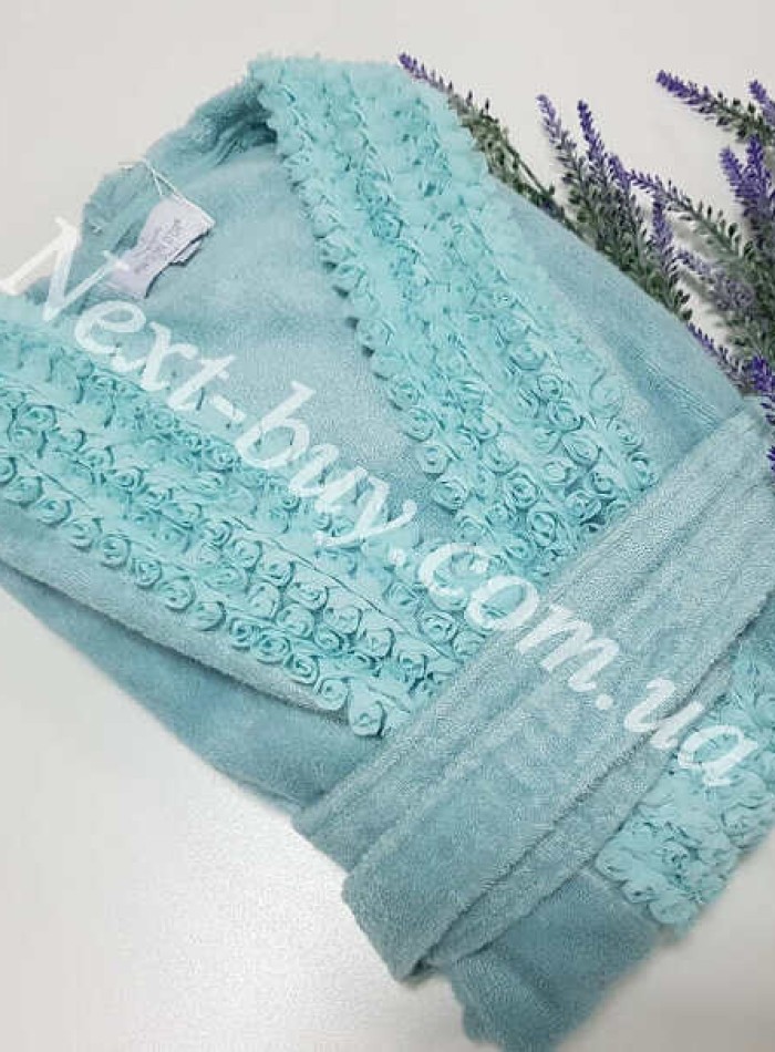 Женский халат бамбуковый Maison D'or Vivienne с розами бирюзовый — изображение 6