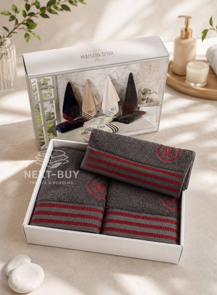 Maison D'or Delon Anthrasit Cotton набір рушників для чоловіків темно-сірий з червоним - Зображення 4
