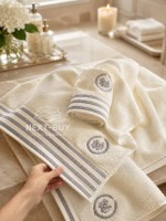 Maison D'or Delon Ecru Cotton набір рушників для чоловіків кремовий з сірим - Зображення 7