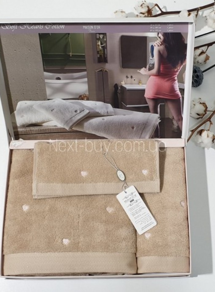 Maison D'or Soft Hearts Cotton набір рушників бавовна бежевий - Зображення 2