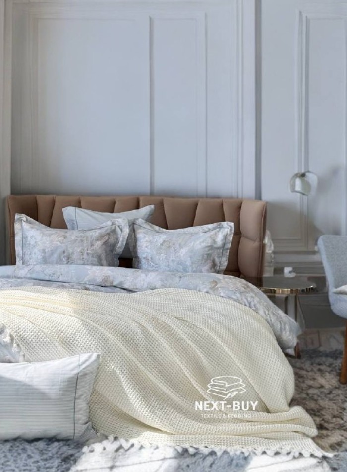 Maison D'or Paris Emeline вафельне покривало жатка з бахромою кремовий 240х260 - Зображення 2
