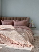 Maison D'or Paris Emeline вафельне покривало жатка з бахромою рожеве 240х260 - Зображення 2