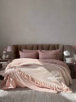 Maison D'or Paris Emeline вафельне покривало жатка з бахромою рожеве 240х260 - Зображення 6