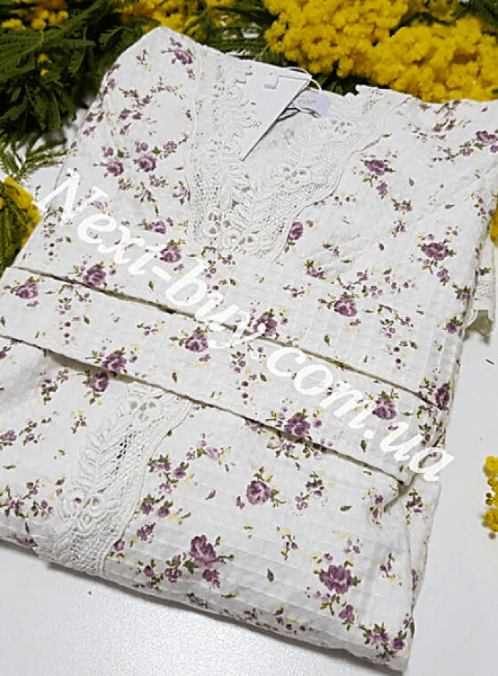 Maison D'or Roses Camile женский халат вафельный с кружевом фиолетовый — изображение 3