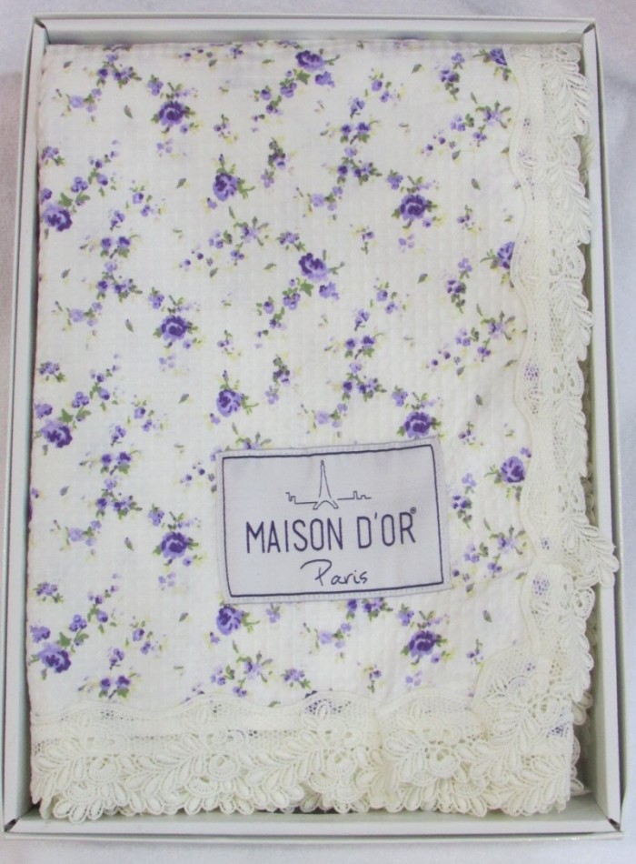 Maison D'or Roses покривало вафельне з мереживом 220x240см ліловий - Зображення 2
