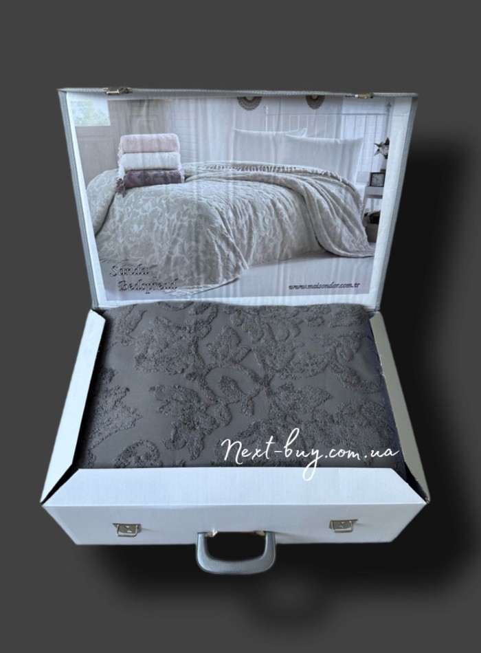 Maison D'or Paris Sanda Bedspread махрове простирадло-покривало 220х240 з бахромою бавовна antrasit - Зображення 6