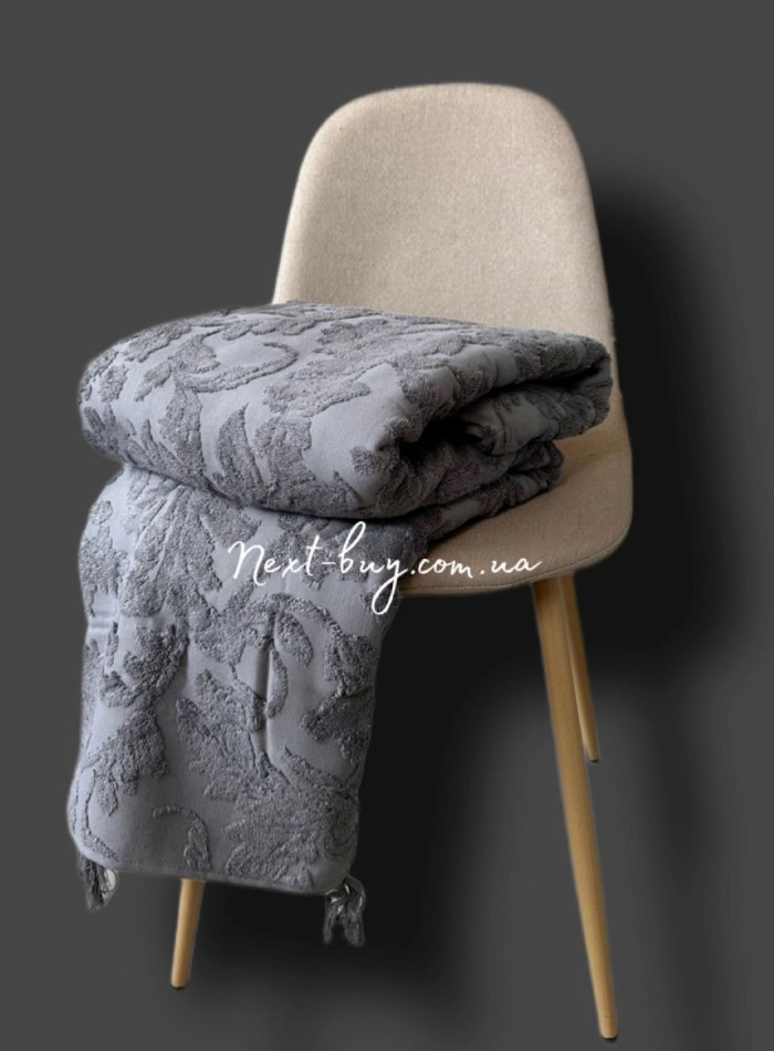 Maison D'or Paris Sanda Bedspread махрове простирадло-покривало 220х240 з бахромою бавовна antrasit - Зображення 7