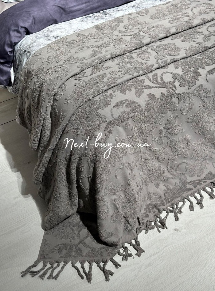 Maison D'or Paris Sanda Bedspread махрове простирадло-покривало 220х240 з бахромою бавовна antrasit - Зображення 4
