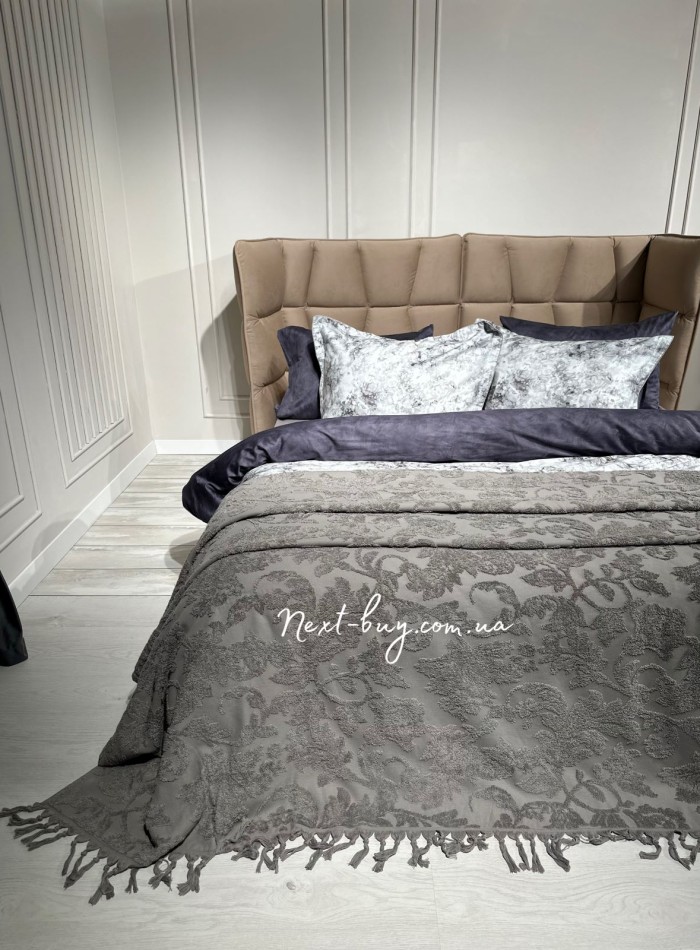 Maison D'or Paris Sanda Bedspread махрове простирадло-покривало 220х240 з бахромою бавовна antrasit - Зображення 3