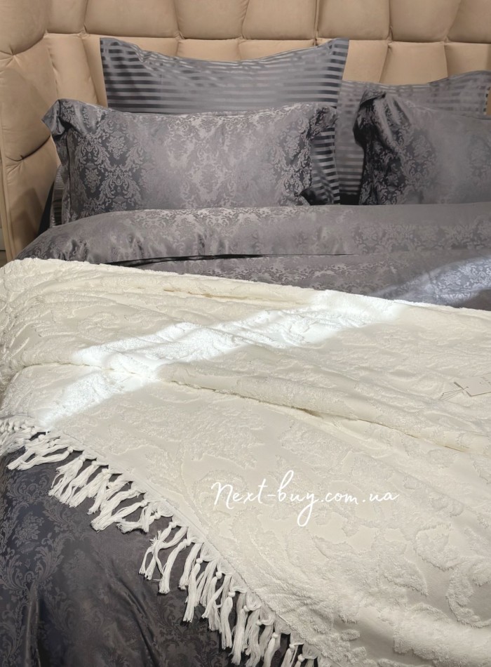 Maison D'or Paris Sanda Bedspread махрове простирадло-покривало з бахромою бавовна крем 220x240 - Зображення 2