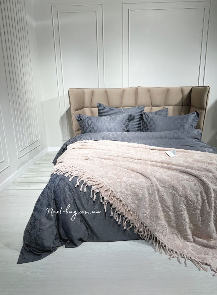 Maison D'or Paris Sanda Bedspread махрове простирадло-покривало 220х240 з бахромою бавовна пудра - Зображення 5