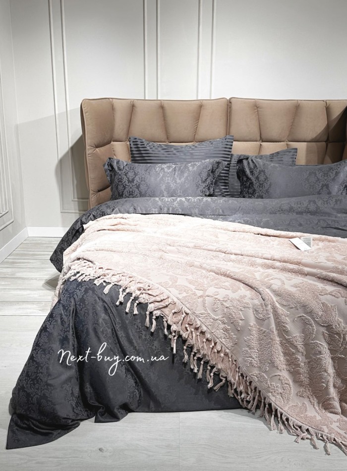 Maison D'or Paris Sanda Bedspread махрове простирадло-покривало 220х240 з бахромою бавовна пудра - Зображення 3