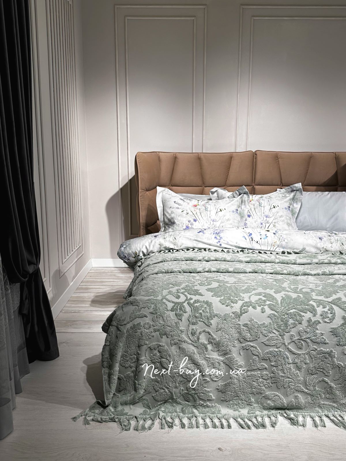 Maison D'or Paris Sanda Bedspread махрове простирадло-покривало з бахромою бавовна м'ятне 220x240 - Зображення 1