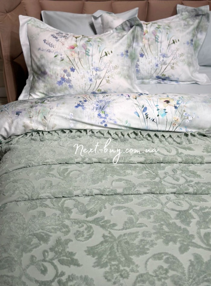 Maison D'or Paris Sanda Bedspread махрове простирадло-покривало з бахромою бавовна м'ятне 220x240 - Зображення 6