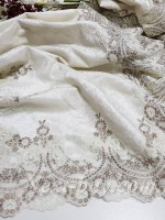 Оксамитова скатертина прямокутна 160х220 кремова з бежевим Туреччина