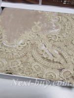 Оксамитова скатертина прямокутна 160х220 кавова з бежевим мереживом Туреччина - Зображення 2