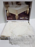 Святкова скатертина прямокутна 160х220 кремова з мереживом Melisa Туреччина - Зображення 3
