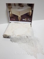Святкова скатертина прямокутна 160х220 кремова з мереживом Melisa Туреччина - Зображення 2