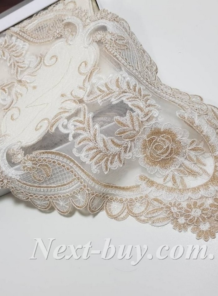 Святкова скатертина прямокутна 160х220 кремова  і беж з мереживом Melisa Туреччина - Зображення 2