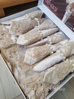 Кавова бархатна скатертина для столу 160х220 з серветками 8 шт Туреччина - Зображення 4