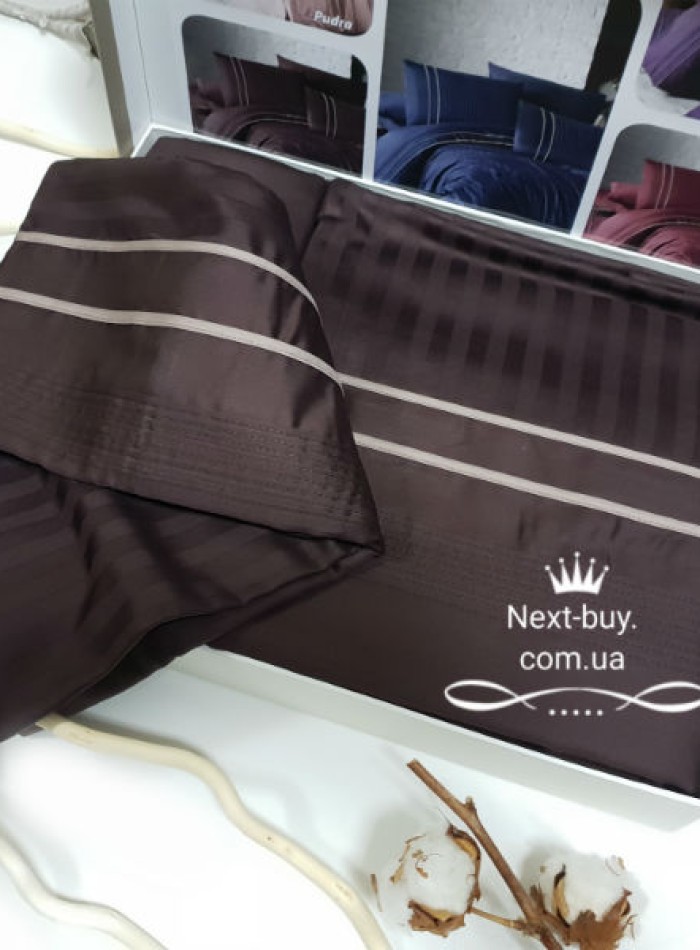 First choice Stripe style cikolata(chocolate) delux сатин постельное белье евро 200х220 — изображение 2