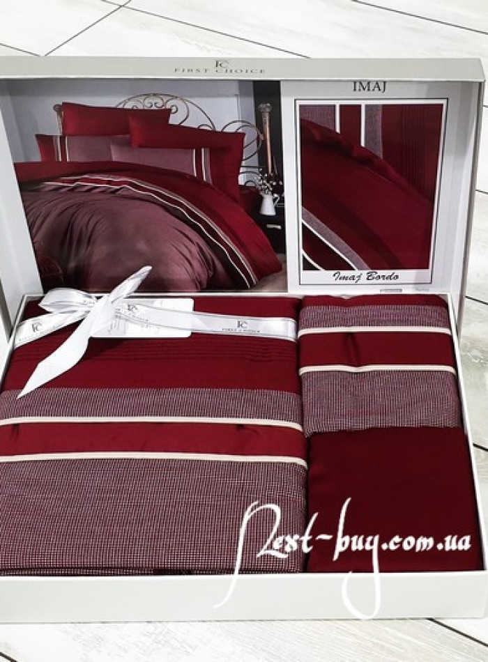 First choice Imaj bordo- Dark red vip сатин постельное белье евро 200х220 — изображение 2