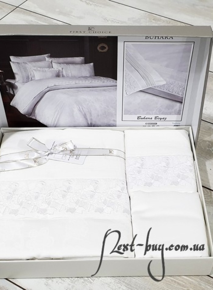 First choice Buhara Beyaz-White vip сатин постельное белье евро 200х220 — изображение 2