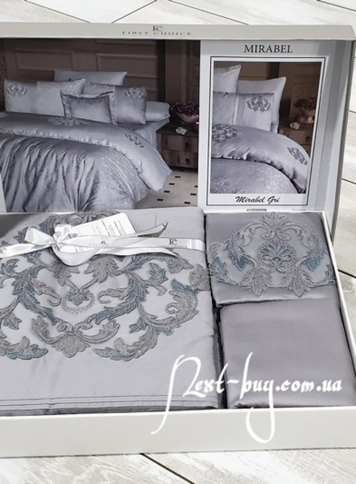 First choice Mirabel Gri-Grey vip сатин постельное белье евро 200х220 — изображение 2