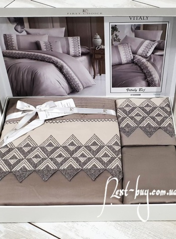 First choice Vitaly Bej-Beige vip сатин постельное белье евро 200х220 — изображение 2