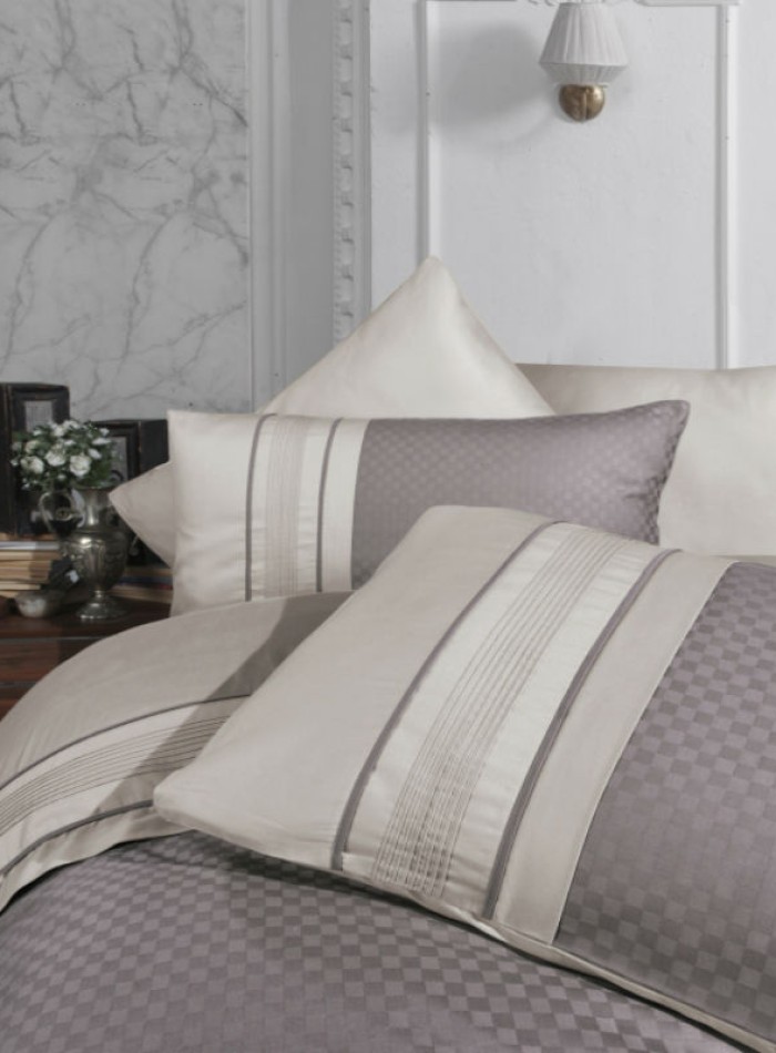 First choice Square Duet Leylak/A.Bej(lilac/light beige) delux сатин постельное белье евро 200х220 — изображение 2