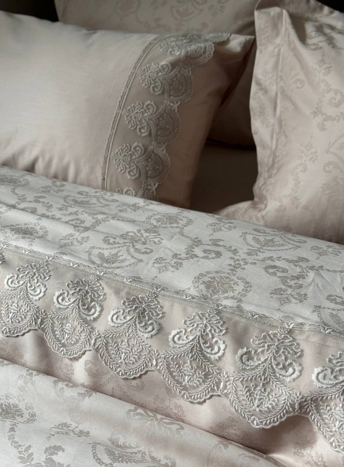 Maison D'or Mirabella Dantella beige постільна білизна 200x220см сатин жаккард бежевий - Зображення 9