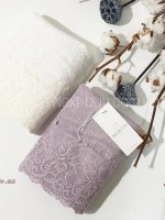 Maison Dor New Trendy набір рушників 2шт 50 * 100 махра з мереживом крем \ фіолетовий