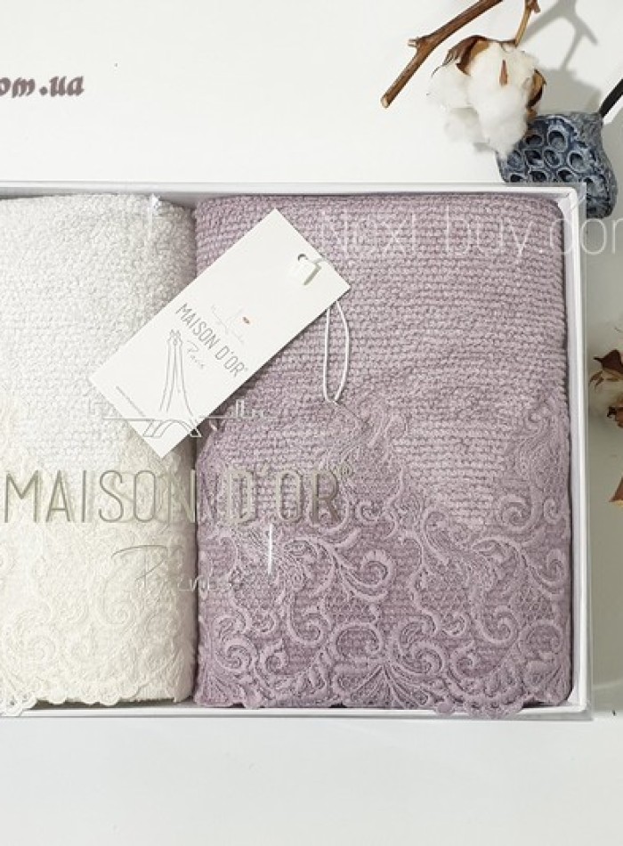 Maison Dor New Trendy набір рушників 2шт 50 * 100 махра з мереживом крем \ фіолетовий - Зображення 3