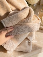 Maison Dor Naturella набор полотенец 3шт 30х50 50х90 70х140 махра с кружевом бежевый — изображение 2