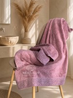 Maison Dor Naturella набор полотенец 3шт 30х50 50х90 70х140 махра с кружевом светло-фиолетовый — изображение 3