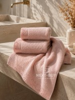 Maison Dor Naturella набор полотенец 3шт 30х50 50х90 70х140 махра с кружевом розовый — изображение 5