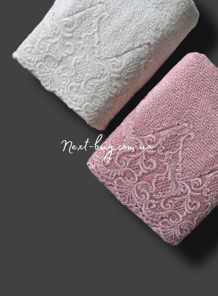 Maison Dor New Trendy набір рушників 2шт 50 * 100 махра з мереживом крем \ рожевий - Зображення 3