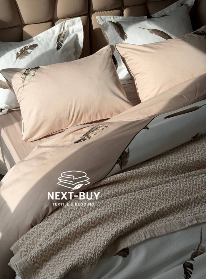 Maison Dor Plumes Double Duvet Set Beige постільна білизна євро розмір сатин з вишивкою - Зображення 11