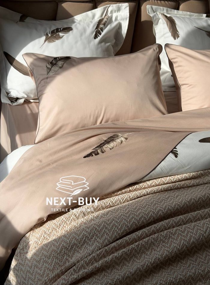 Maison Dor Plumes Double Duvet Set Beige постільна білизна євро розмір сатин з вишивкою - Зображення 10